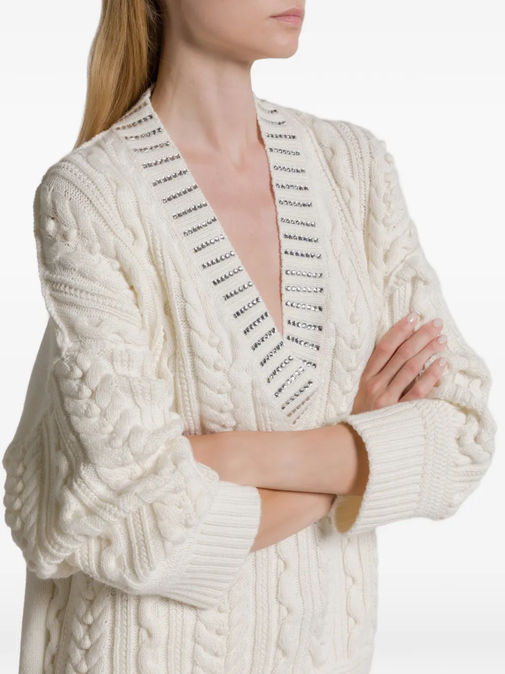 Alberta Ferretti Aran Cable-knit Sweater In Metallic