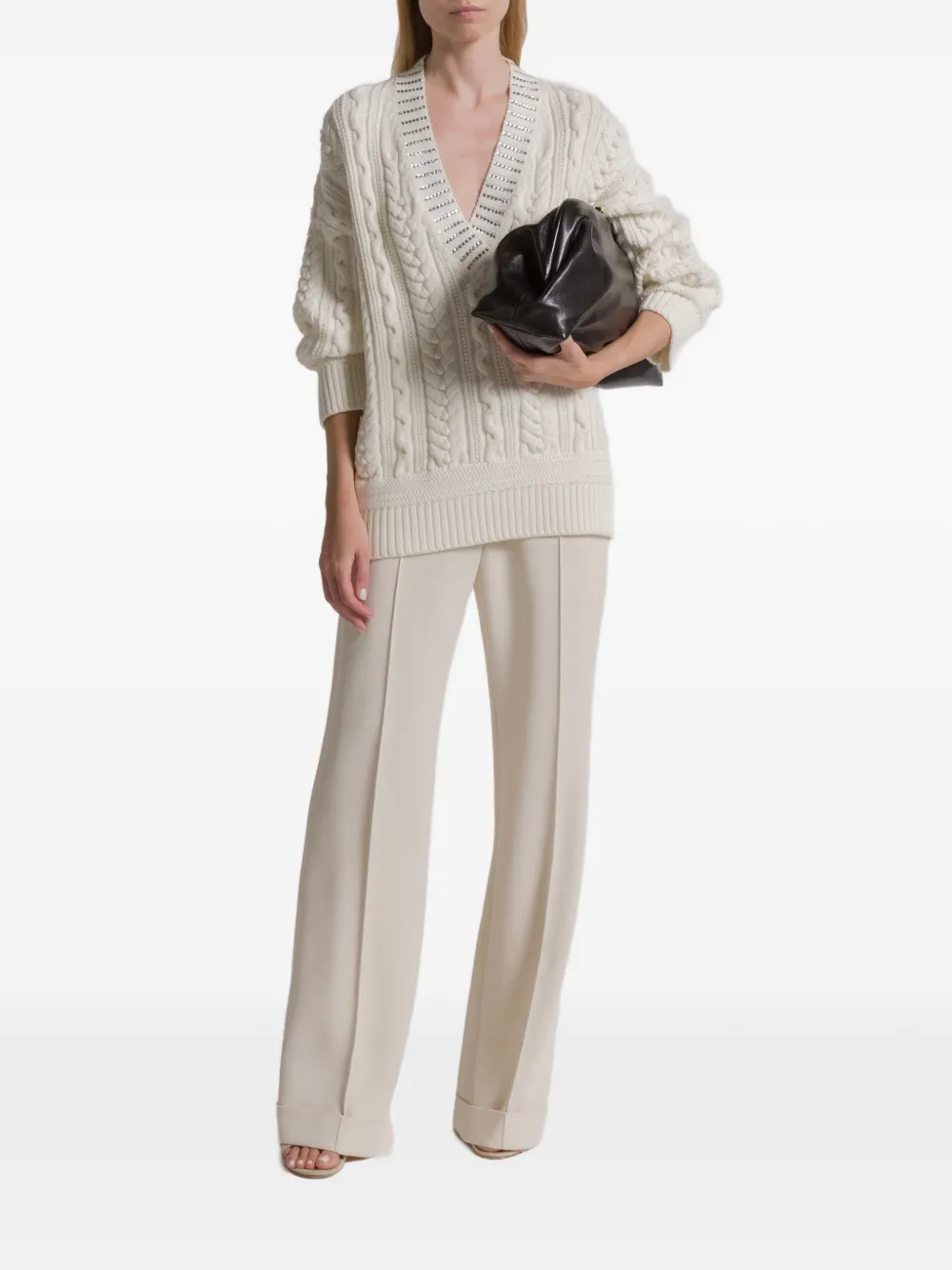 Alberta Ferretti Aran Cable-knit Sweater In Metallic