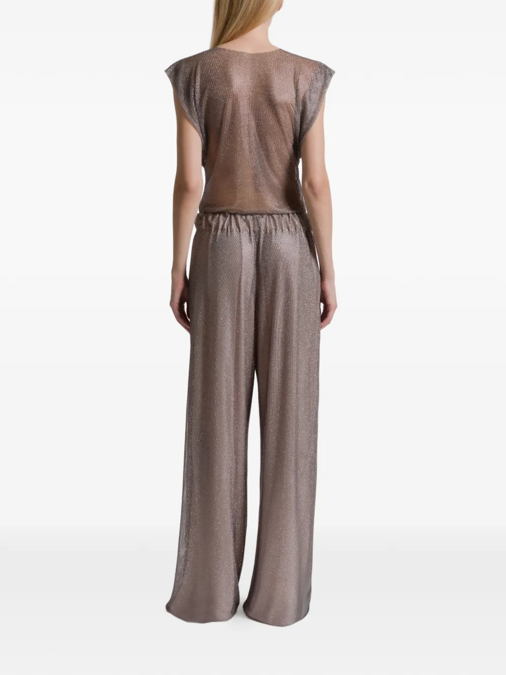 Alberta Ferretti Wide Leg Crystals Net Trousers Clothing In Pink