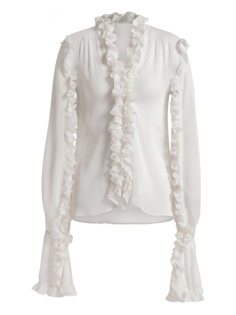 Alberta Ferretti Top in seta con ruches - Bianco