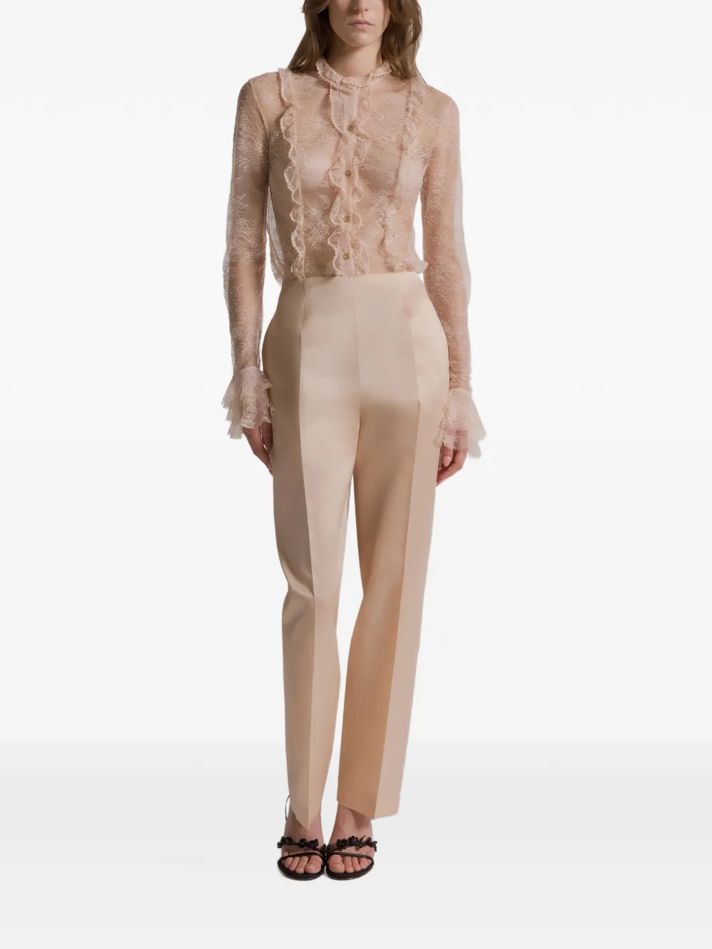 Alberta Ferretti Silk High-waisted Trousers In Pink