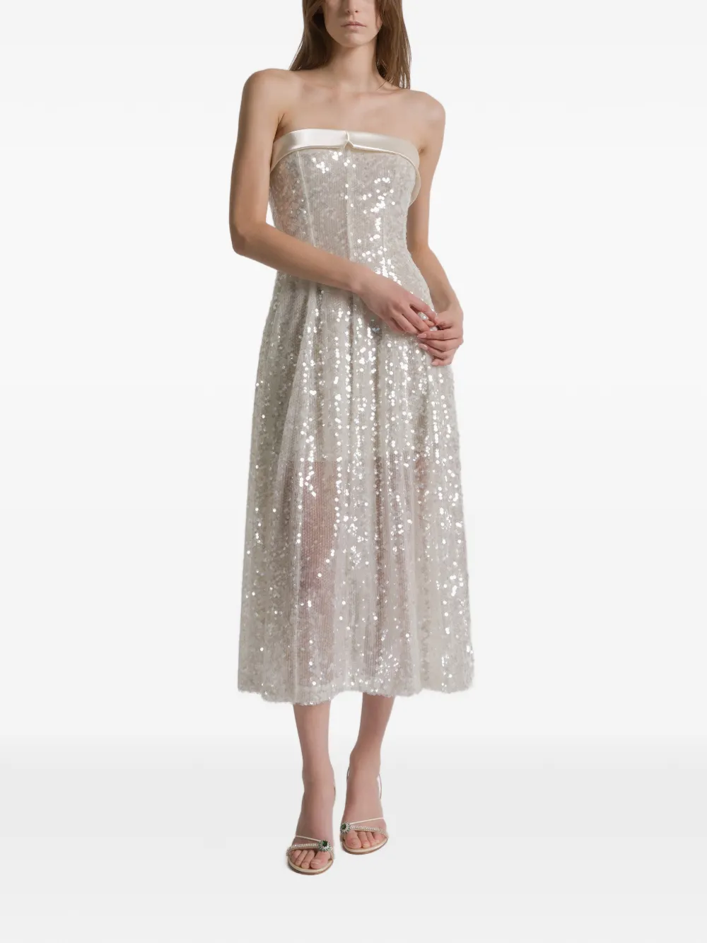 Alberta Ferretti Strapless Midi Dress In White