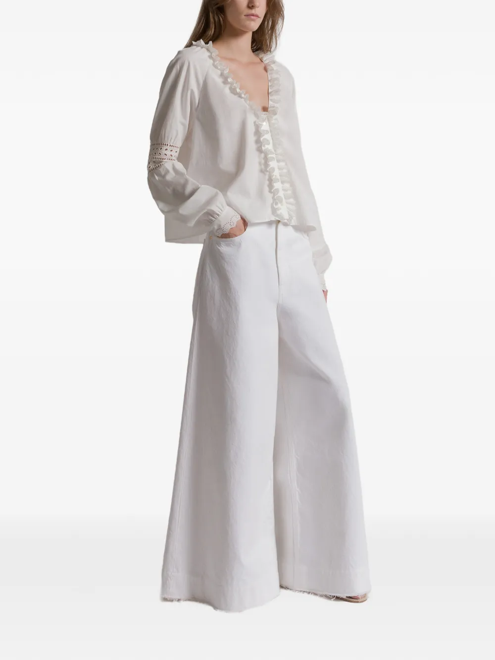 Alberta Ferretti Jeans met franje afwerking - Wit