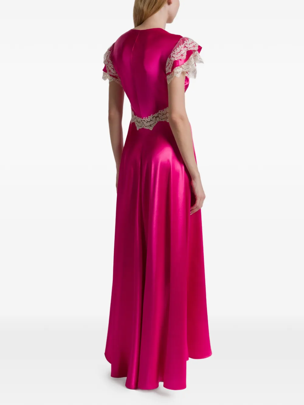 Alberta Ferretti Lace-trim Maxi Dress In Pink