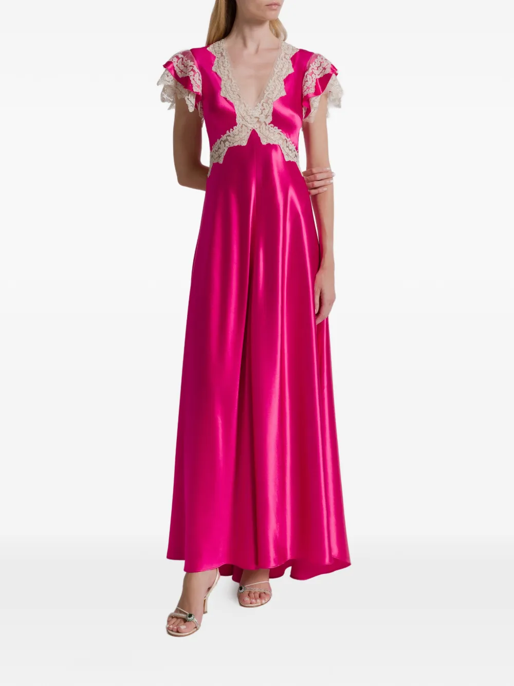 Alberta Ferretti Lace-trim Maxi Dress In Pink