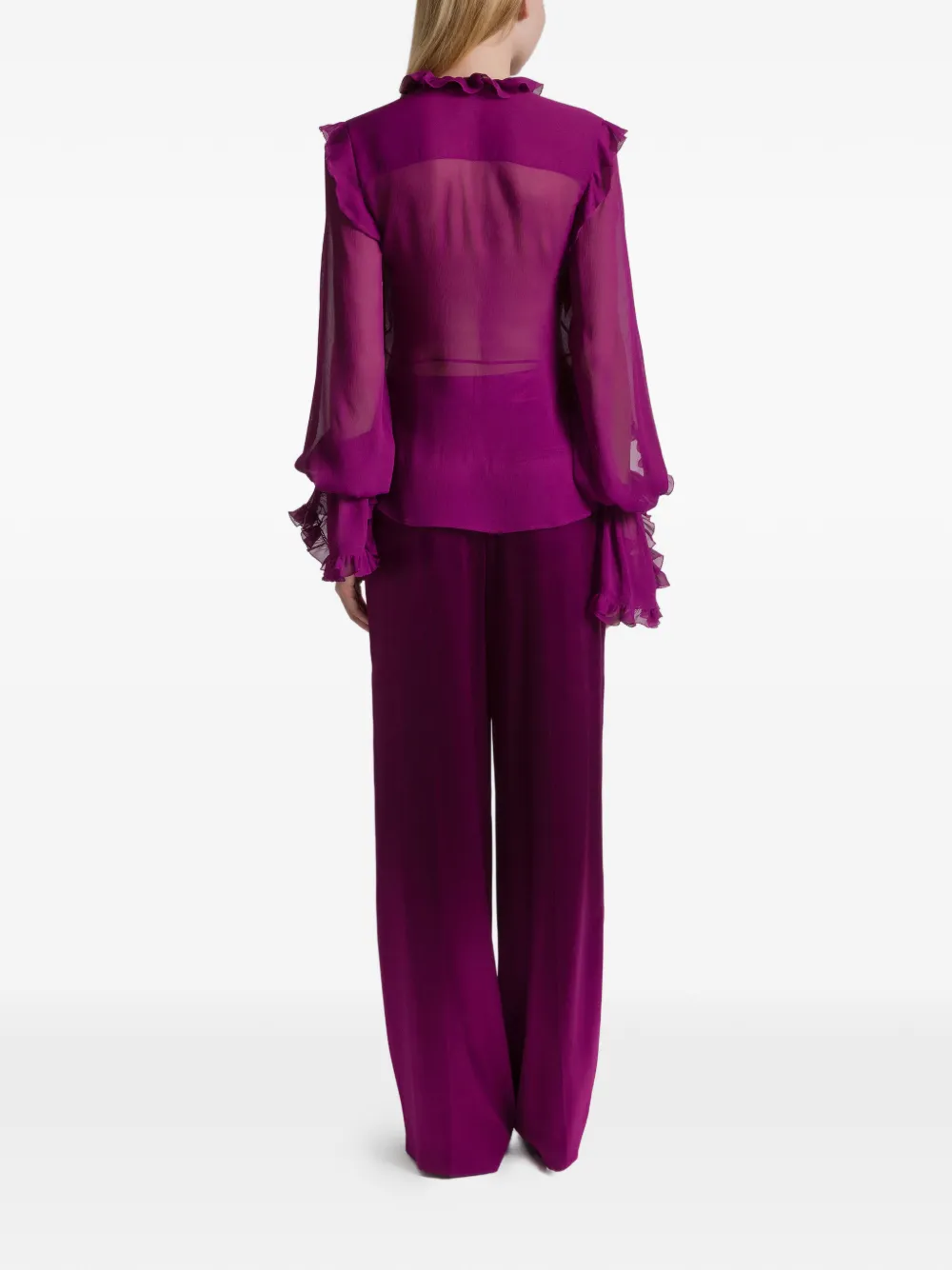  Alberta Ferretti Ruffled Silk Blouse - Purple 