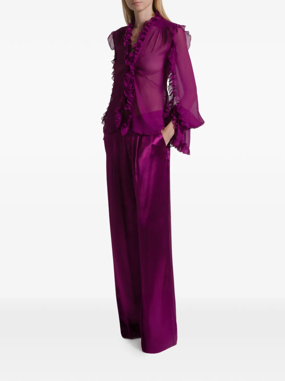 Alberta Ferretti Zijden blouse met ruches - Paars