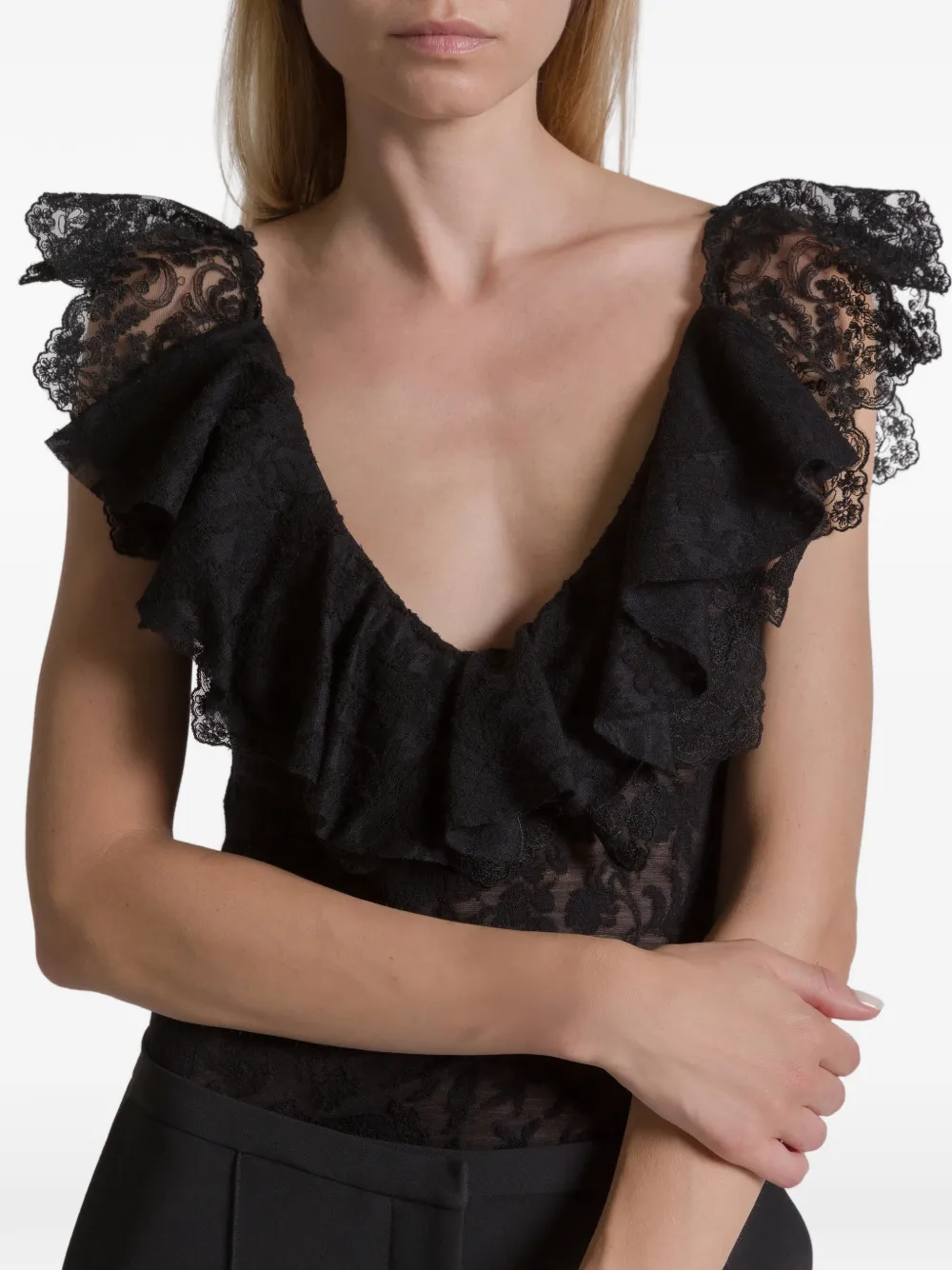 Alberta Ferretti Ruffled-sleeves Body In Black