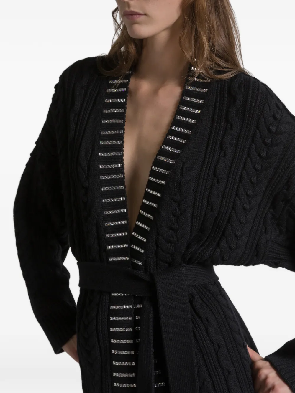 Alberta Ferretti Aran Cable-knit Cardigan In Black