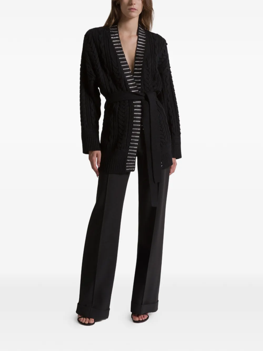 Alberta Ferretti Aran Cable-knit Cardigan In Black