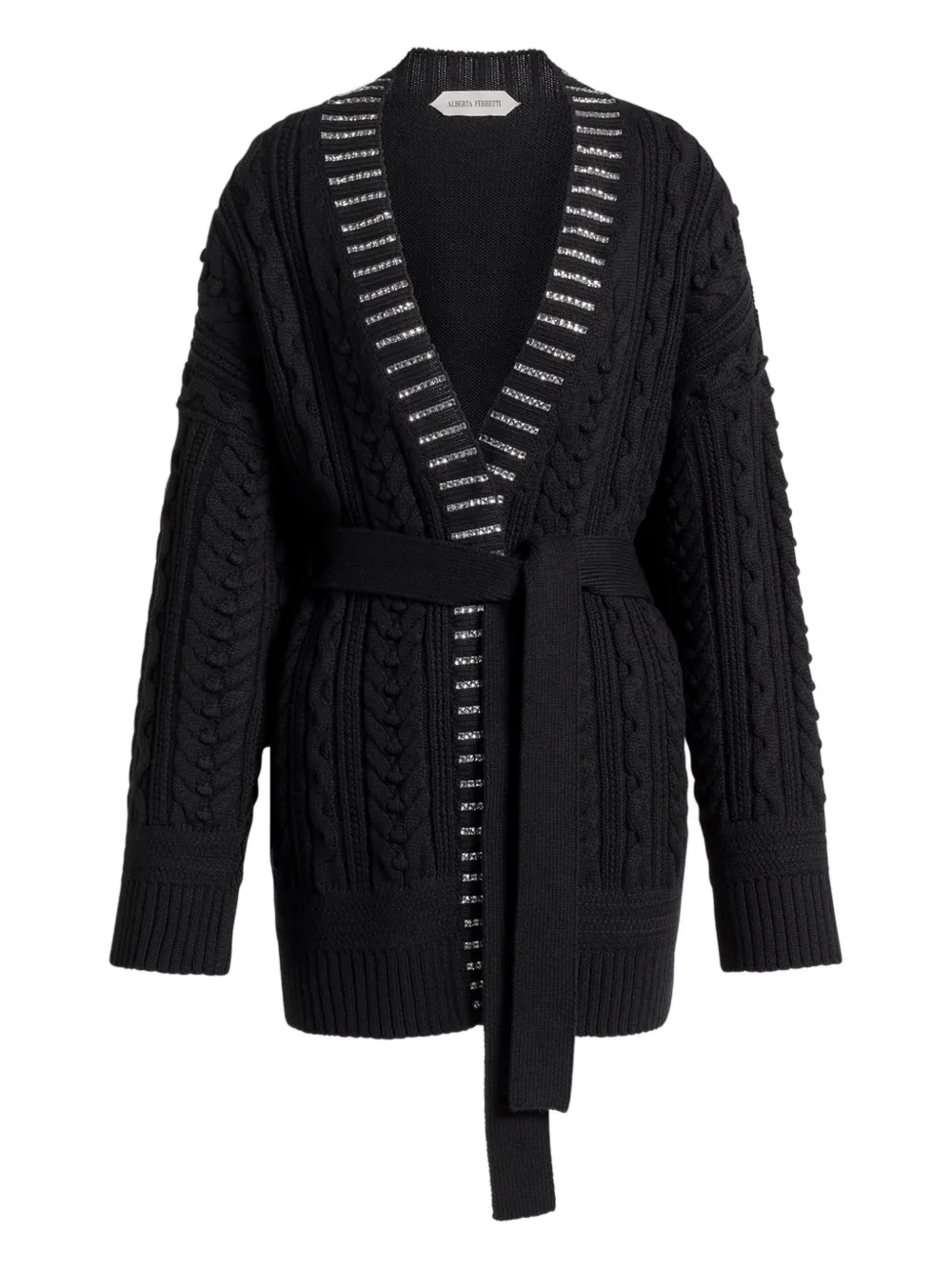 Alberta Ferretti Aran Cable-knit Cardigan In Black
