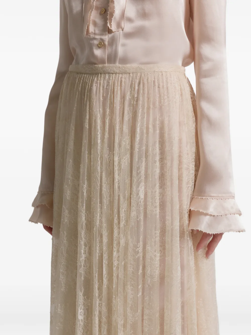 Alberta Ferretti Lace Midi Skirt In Neutral