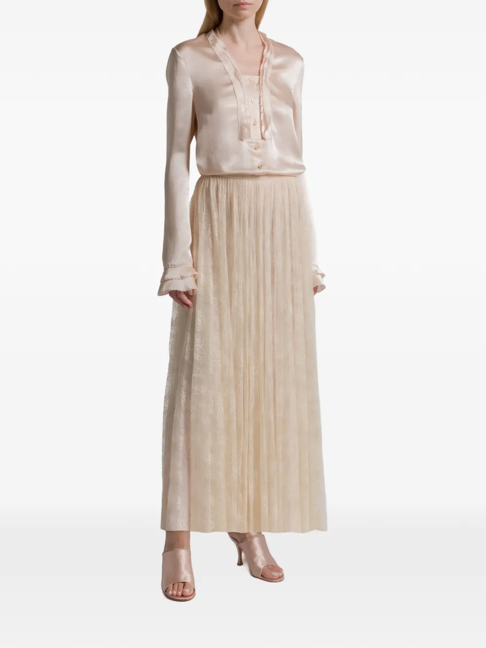 Alberta Ferretti Lace Midi Skirt In Neutral