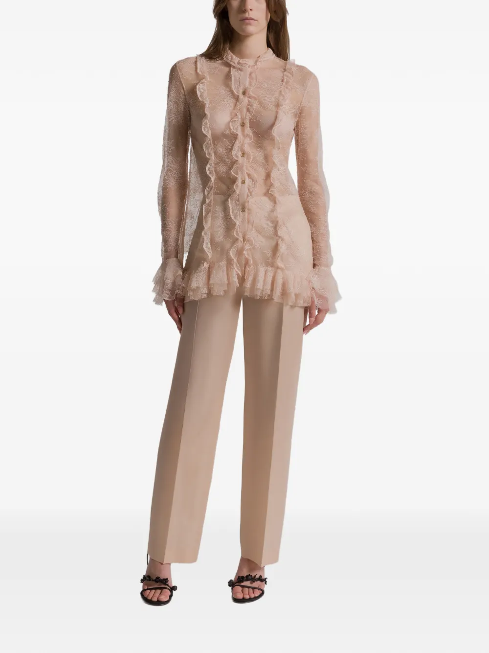  Alberta Ferretti Ruffled Lace Blouse - Neutrals 