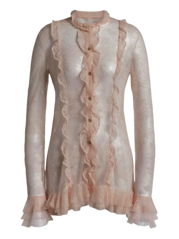 Alberta Ferretti ラッフル レース ブラウス | ニュートラル | FARFETCH JP