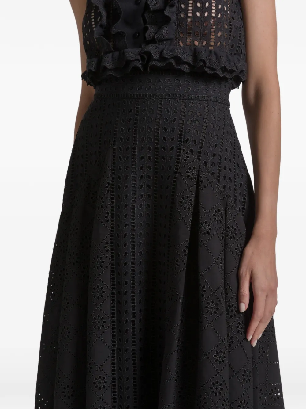 Alberta Ferretti Midi-rok met ringlets Zwart