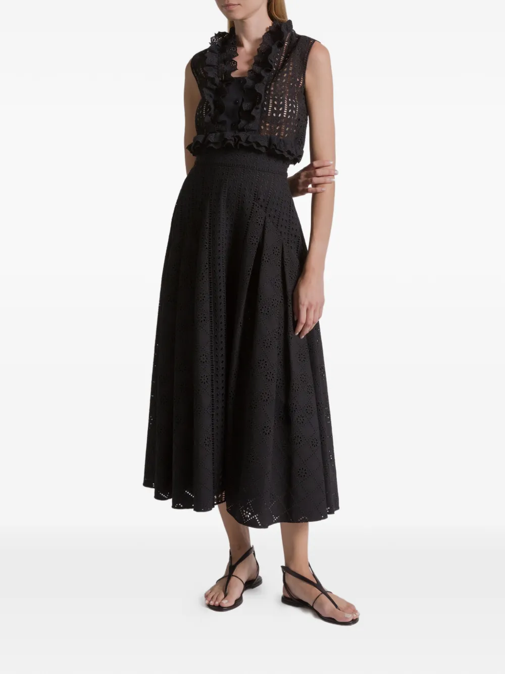 Alberta Ferretti Midi-rok met ringlets - Zwart