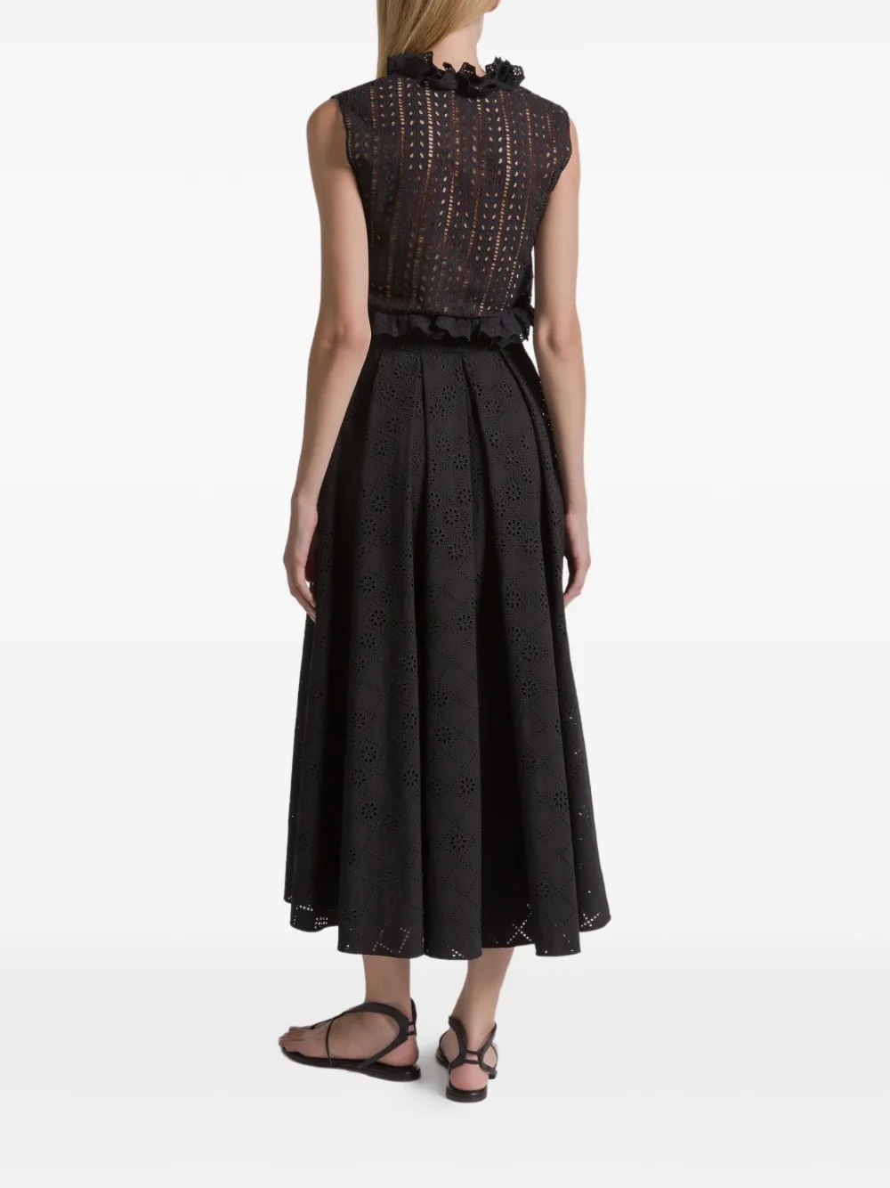  Alberta Ferretti Eyelet Midi Skirt - Black 