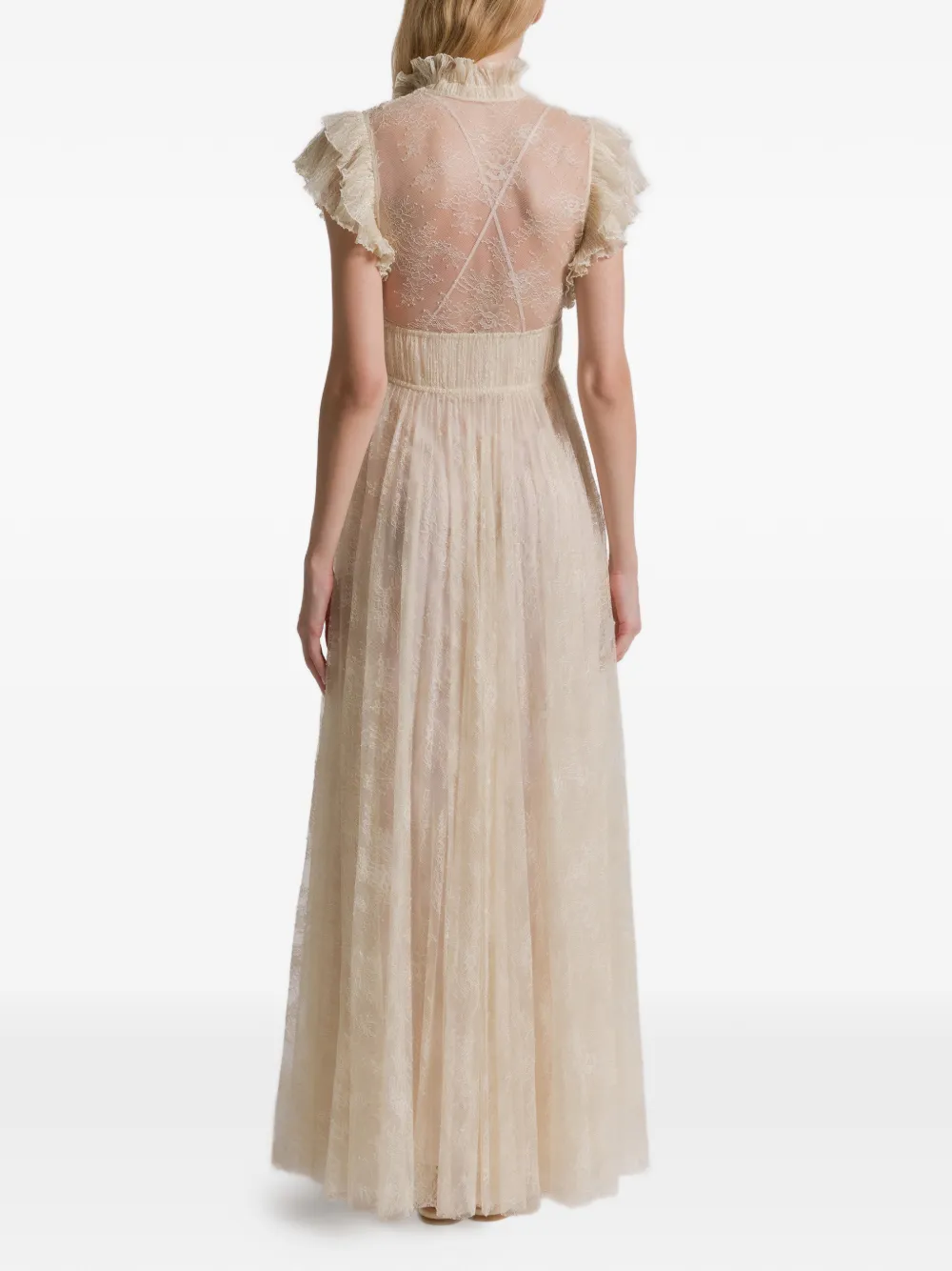 Alberta Ferretti Maxi-jurk met ruches en kant Beige