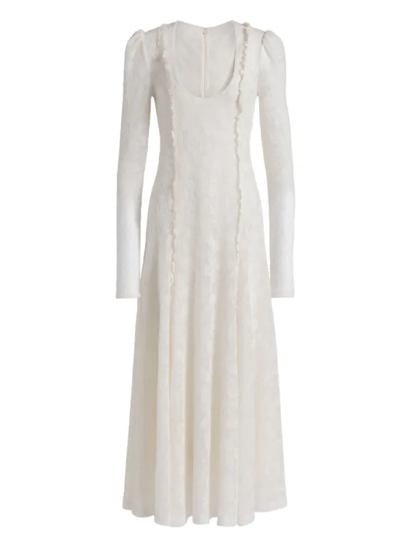 Alberta Ferretti Women's Floral Wood-Blend Midi-Dress - Ivory - Size 8