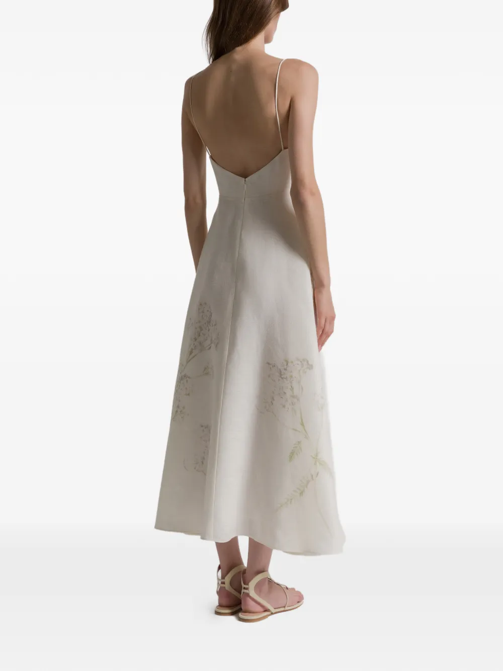 Alberta Ferretti Jurk met bloemenprint en V-hals Beige