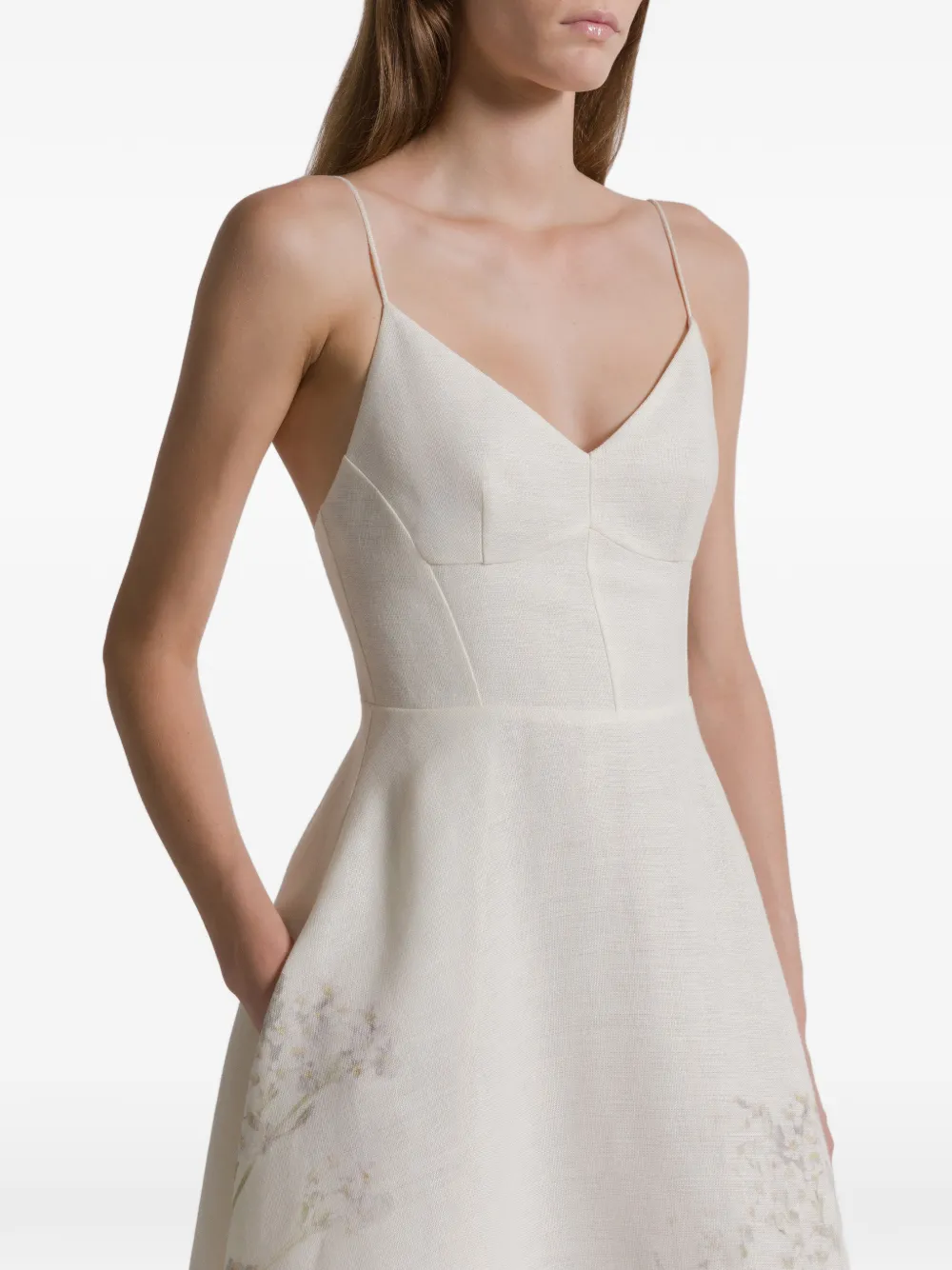 Alberta Ferretti Jurk met bloemenprint en V-hals Beige