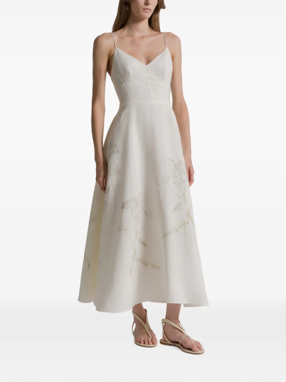Alberta Ferretti Jurk met bloemenprint en V-hals Beige