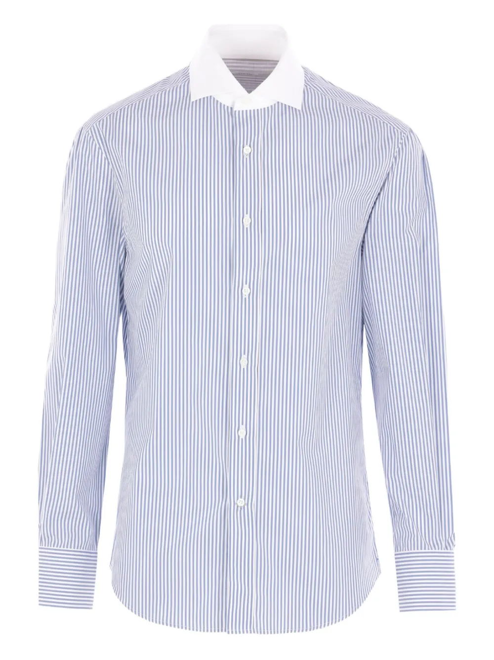 Brunello Cucinelli Striped Cotton Poplin Shirt In Blue