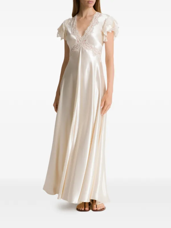 Alberta Ferretti Lace-detail Maxi Dress - Neutrals Alberta Ferretti Lace-detail Maxi Dress - Neutrals