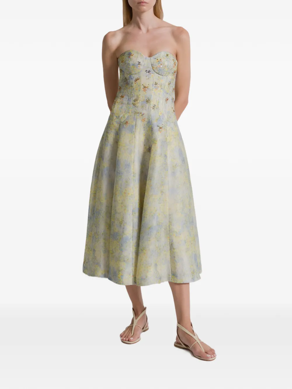 Alberta Ferretti Midi-jurk met bloemenprint - Geel