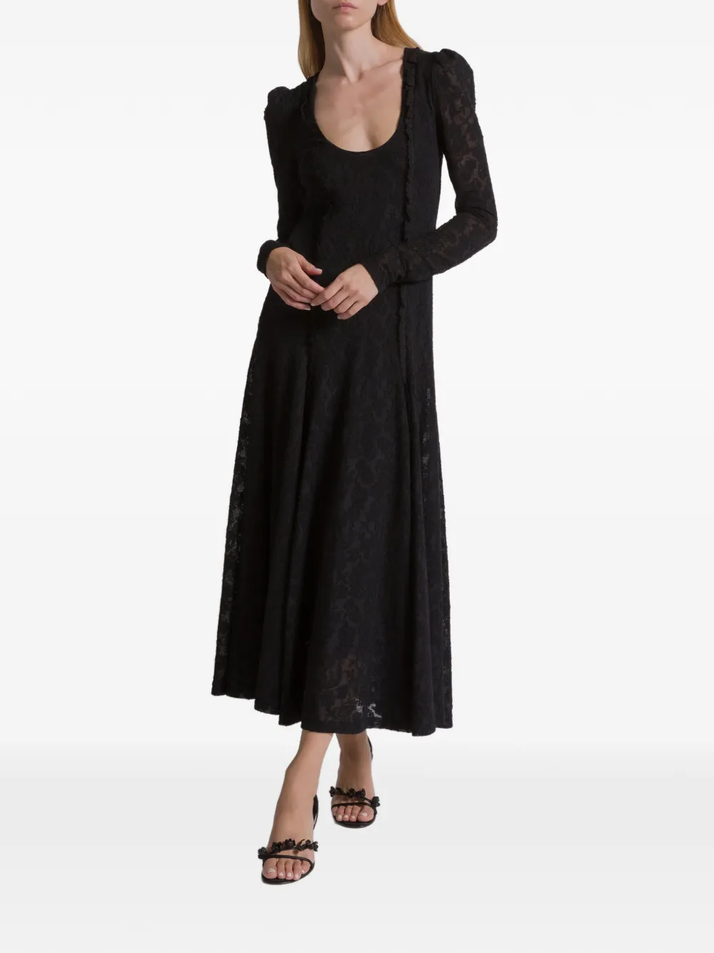 Alberta Ferretti Long-sleeve Midi Dress In Black