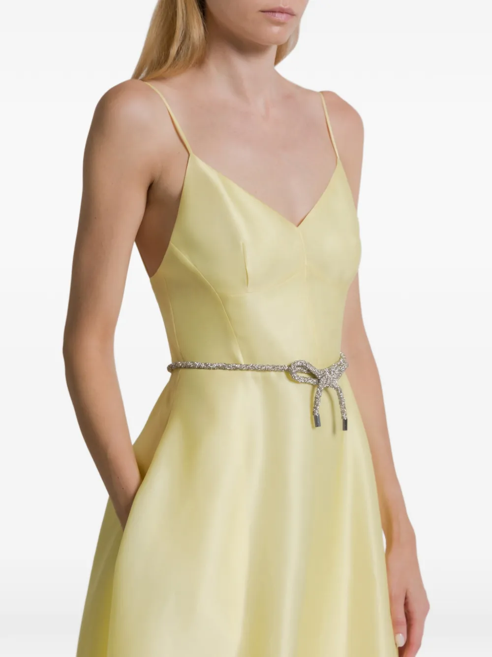 Alberta Ferretti Midi-jurk met V-hals en spaghettibandjes Geel
