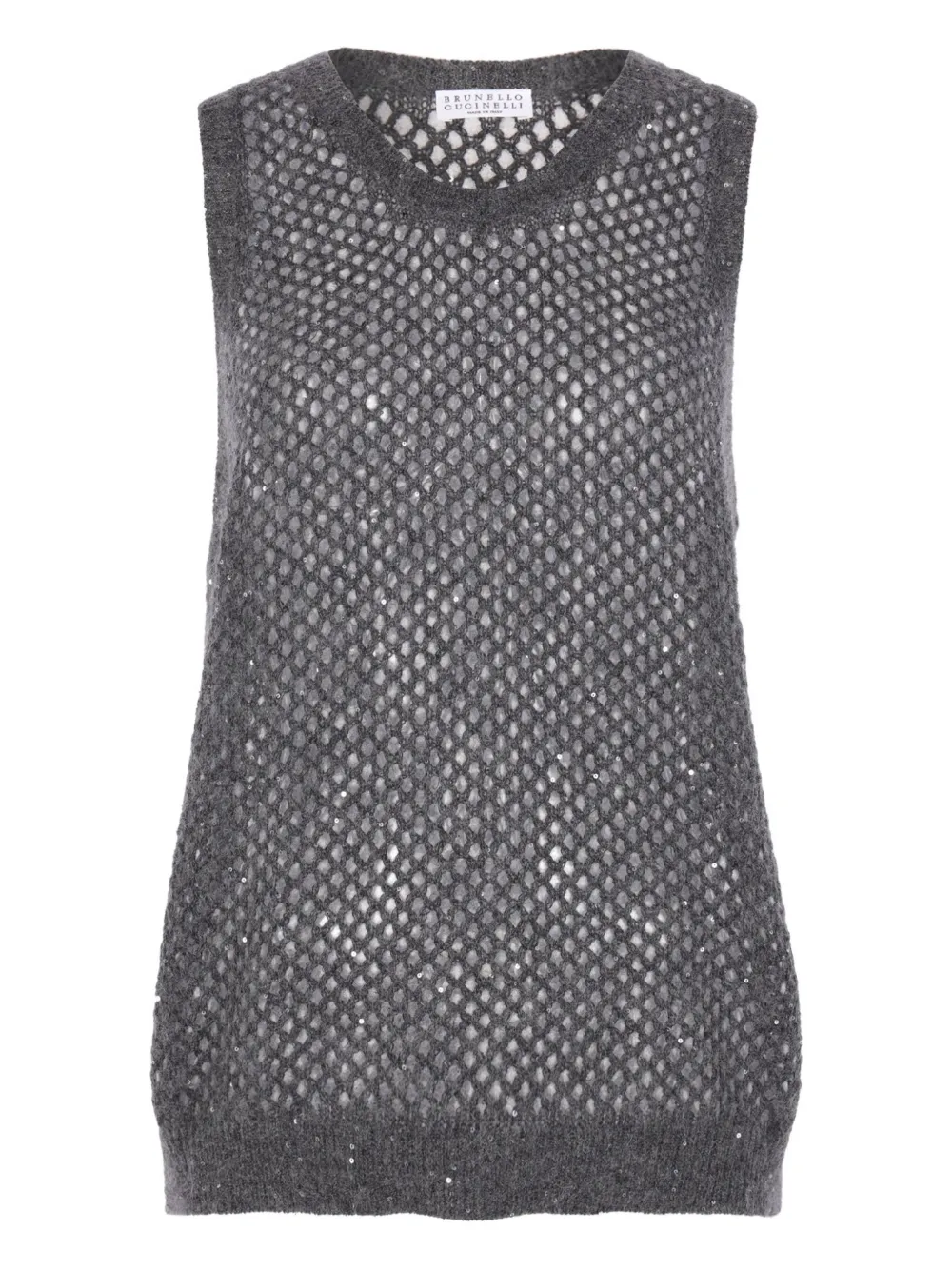 Brunello Cucinelli Open-knit Sequin Top In Gray