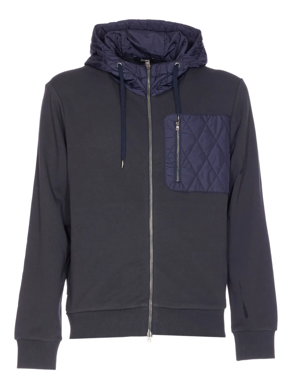 Herno Quilted Hoodie With Drawstring And Long Sleeves In Blue
