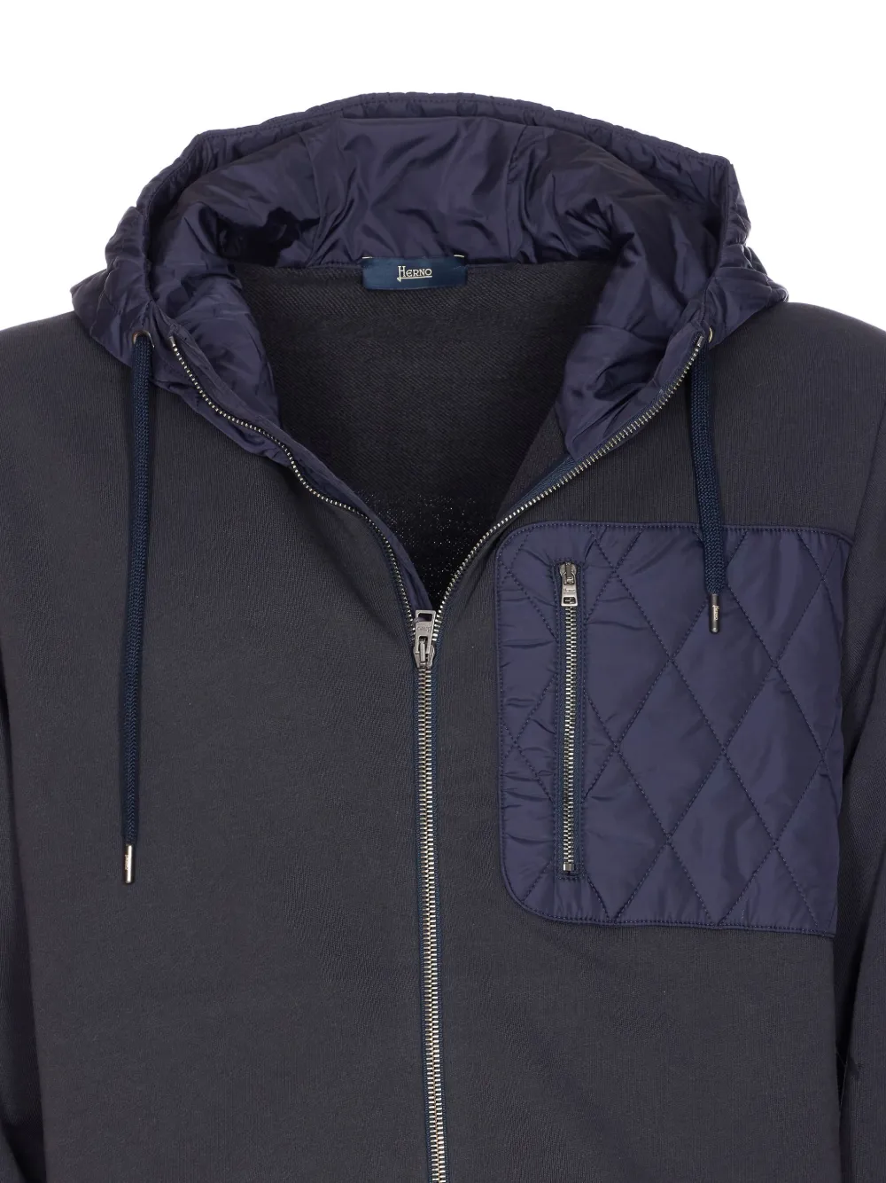 Herno Quilted Hoodie With Drawstring And Long Sleeves In Blue