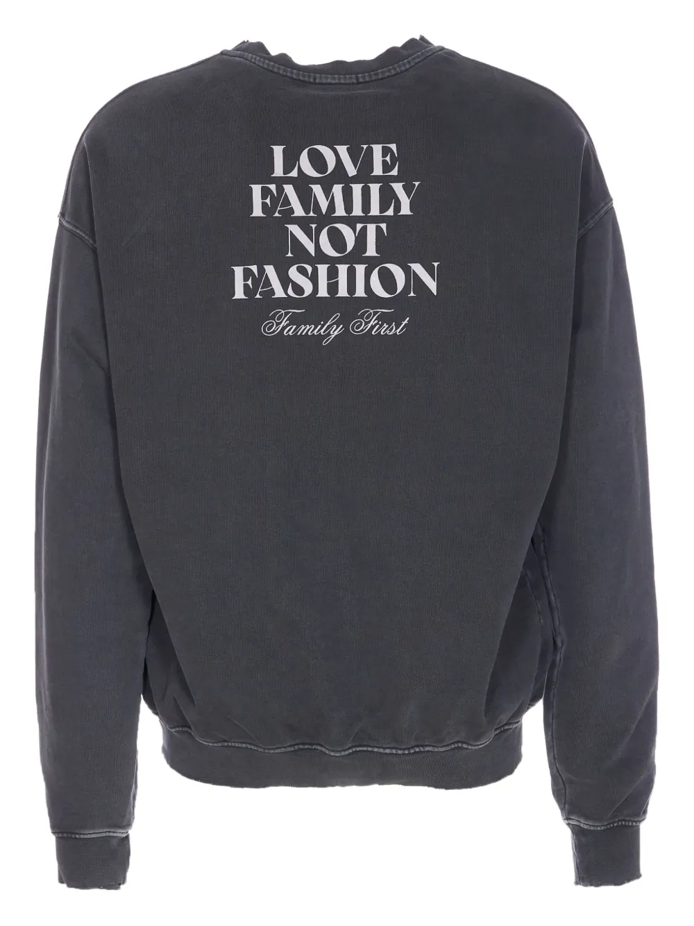 Family First Sweater met ronde hals en print - Grijs