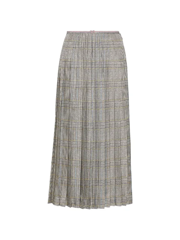Thom Browne Hunting Tweed Silk Twill Pleated Skirt in Grey