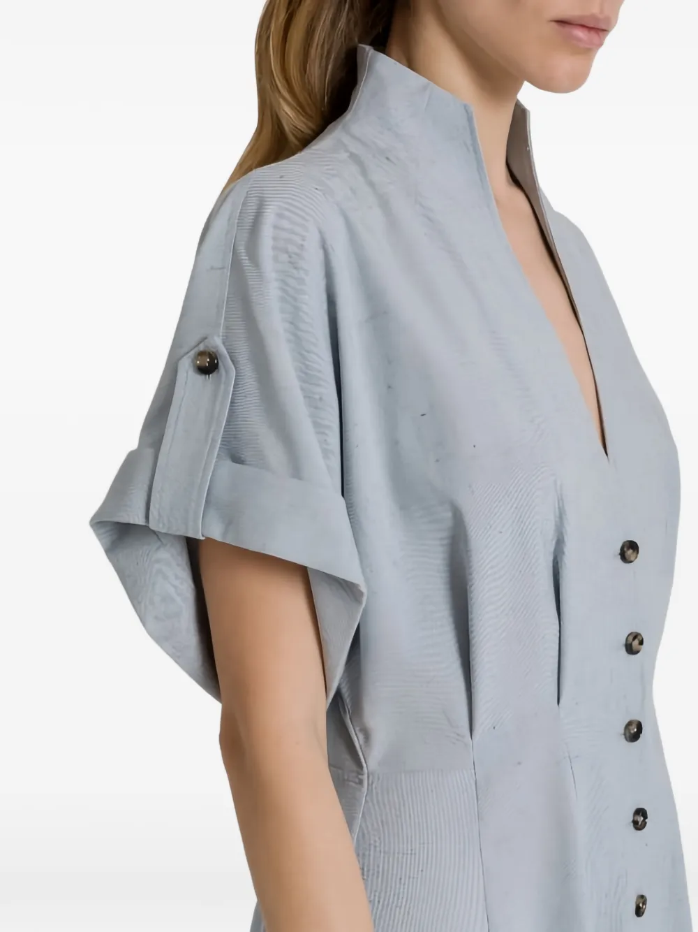 Buttoned V-Neck Dress
