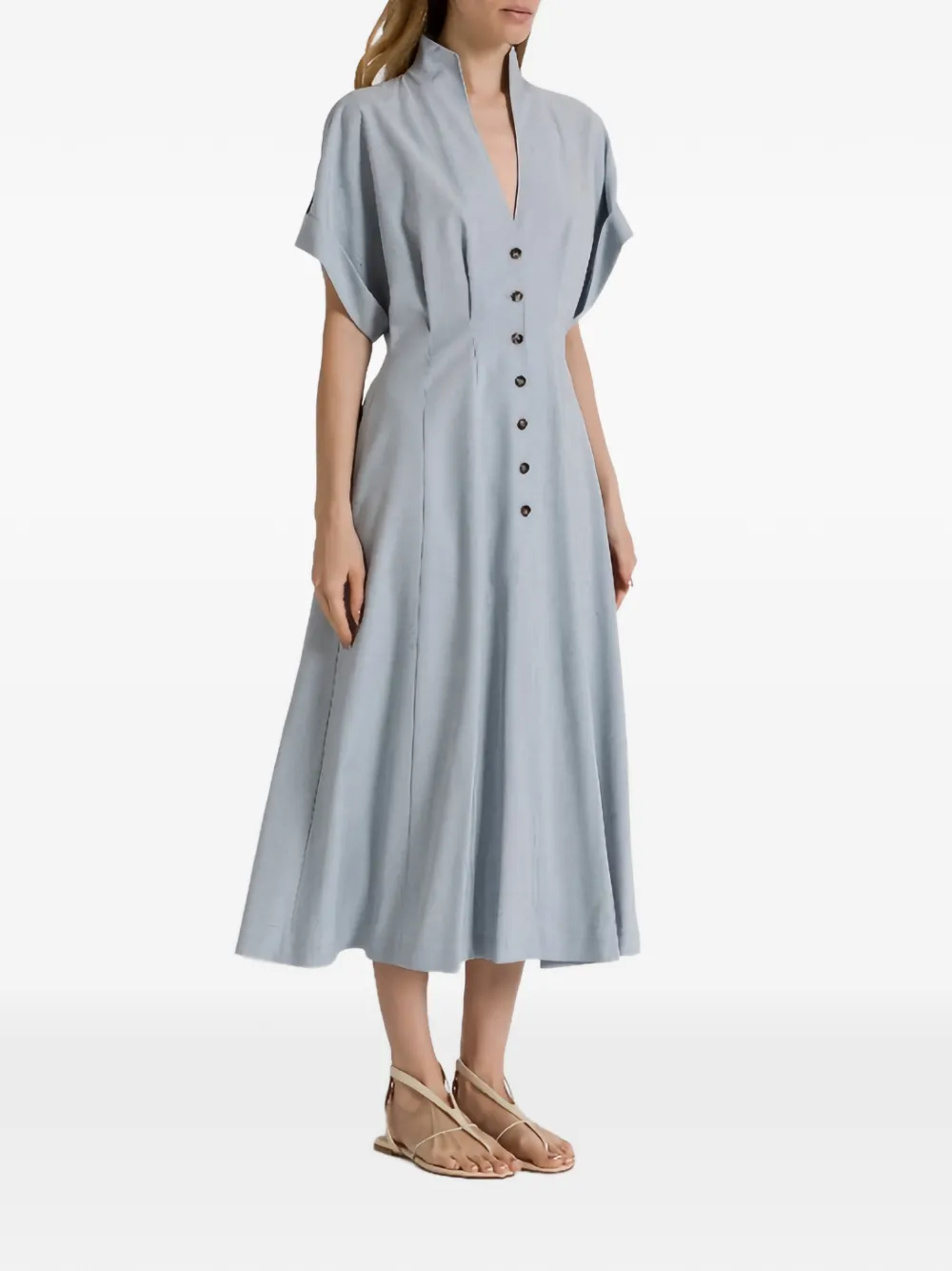 Buttoned V-Neck Dress
