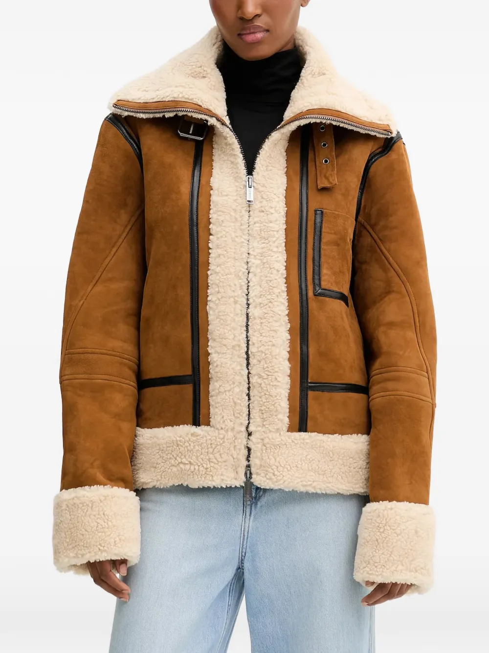 Iceberg Giacca in pelle scamosciata con zip - Marrone