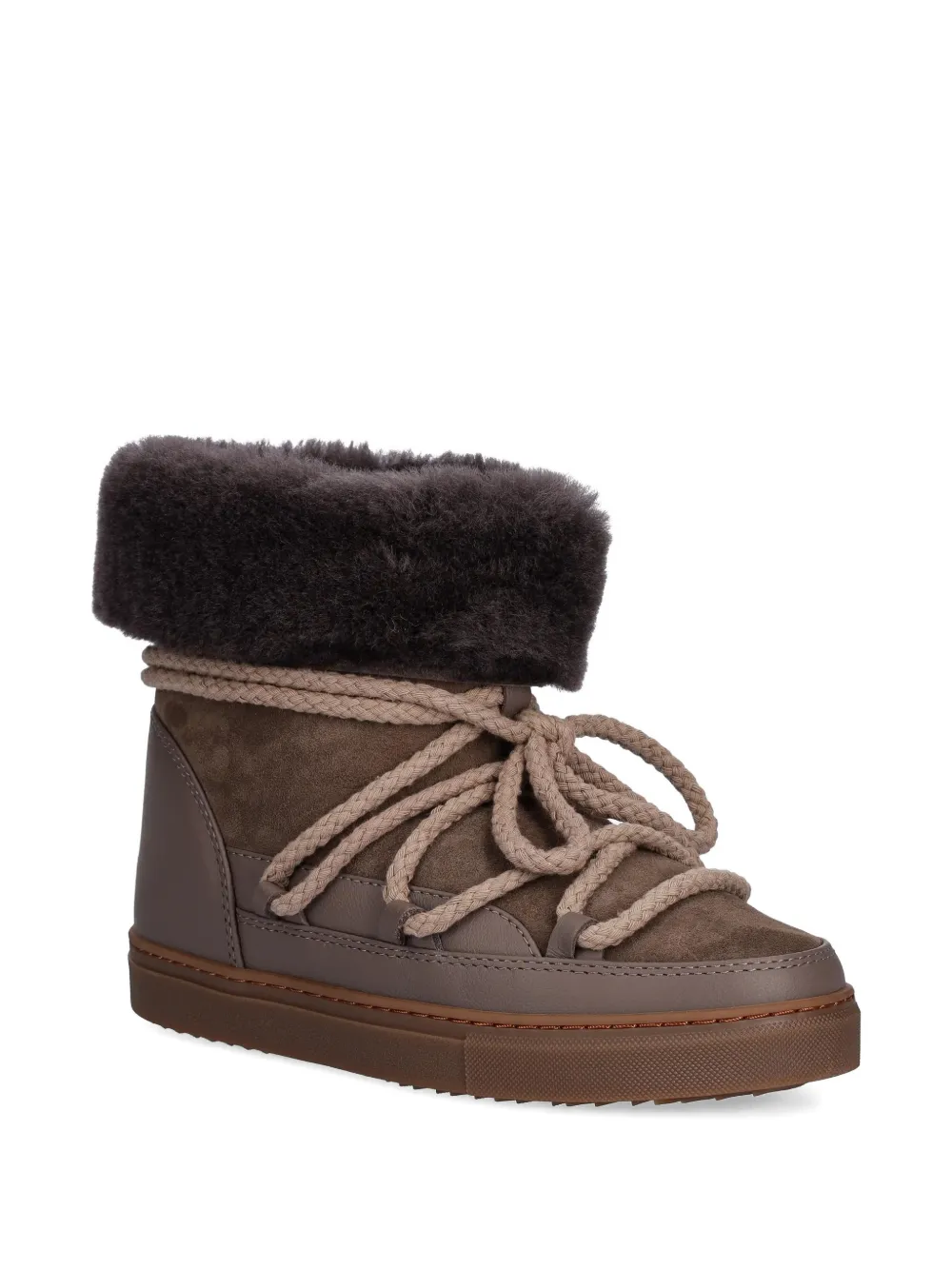 Inuikii Fleece-trim Lace-up Boots In Brown