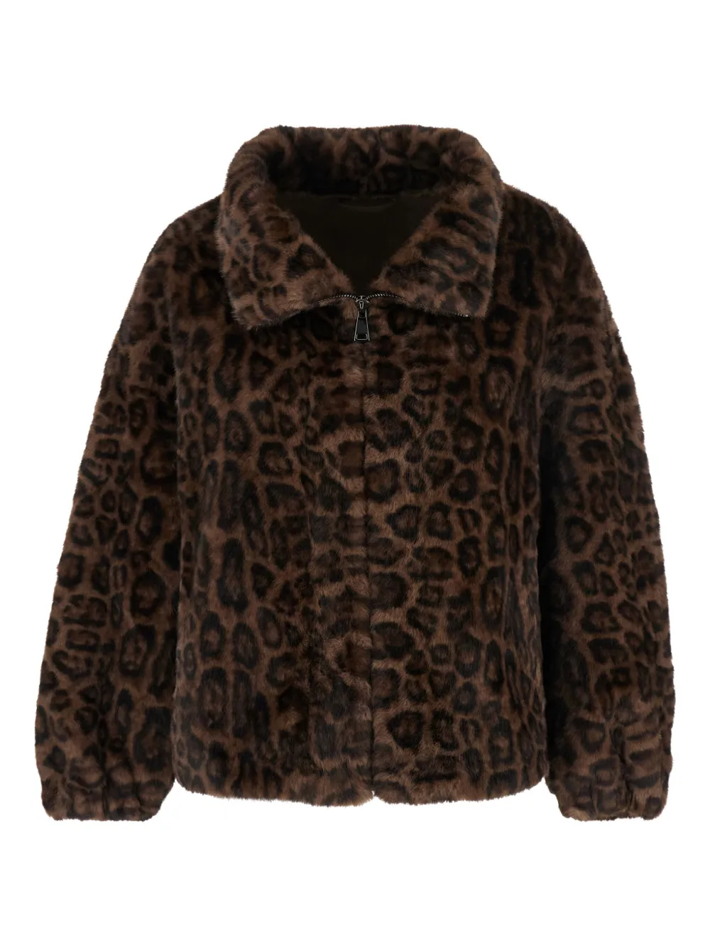 Giovanni Paris Leopard-print Zip-front Jacket In Brown