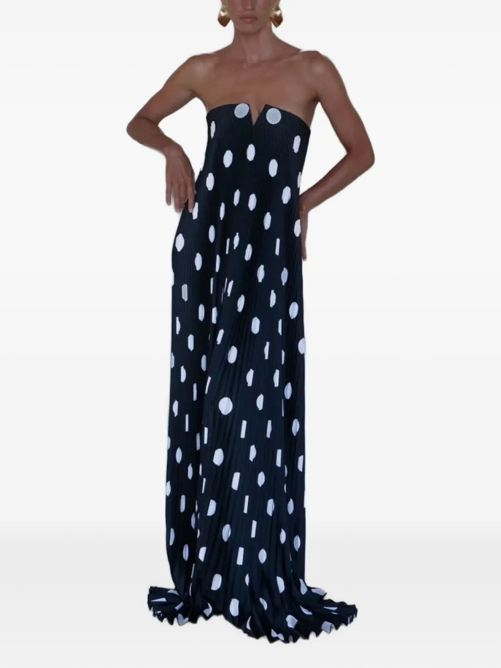 L'IDÉE Black tie polka-dot pleated maxi dress | Black | Image 1