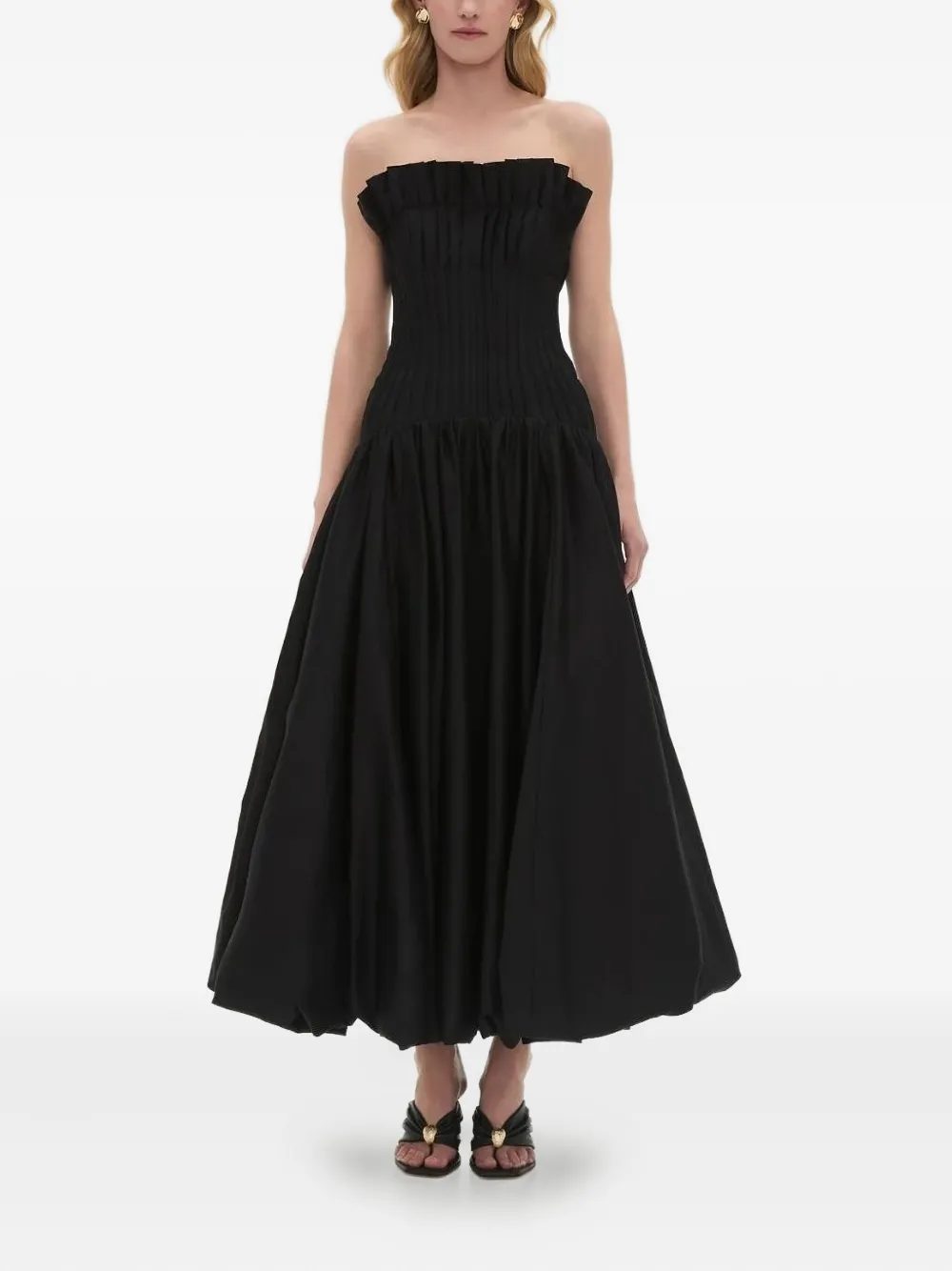 Aje Ivy ruffled strapless midi dress - Zwart