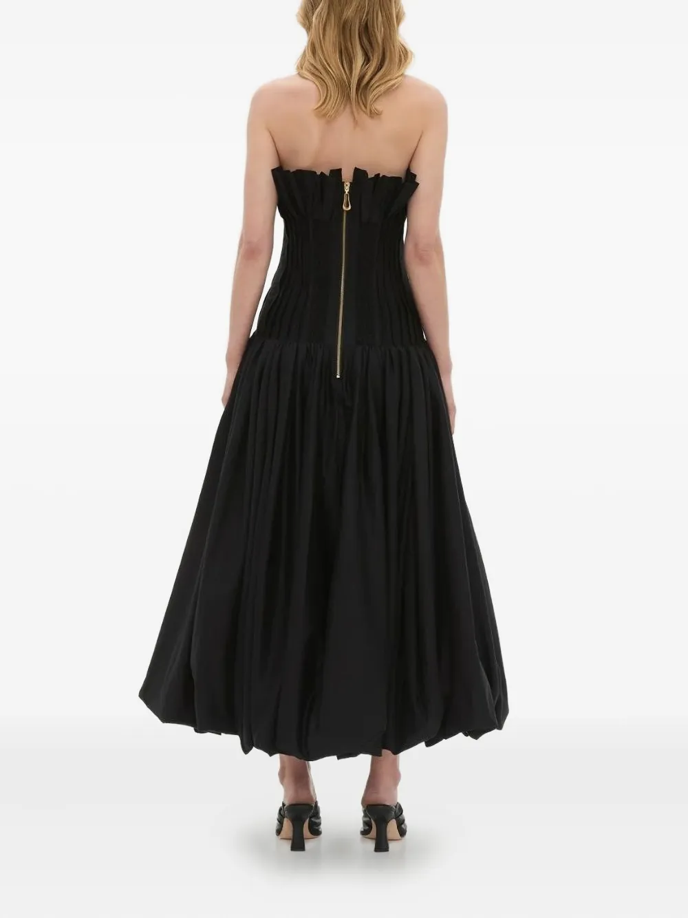Aje Ivy Ruffled Strapless Midi Dress In Black