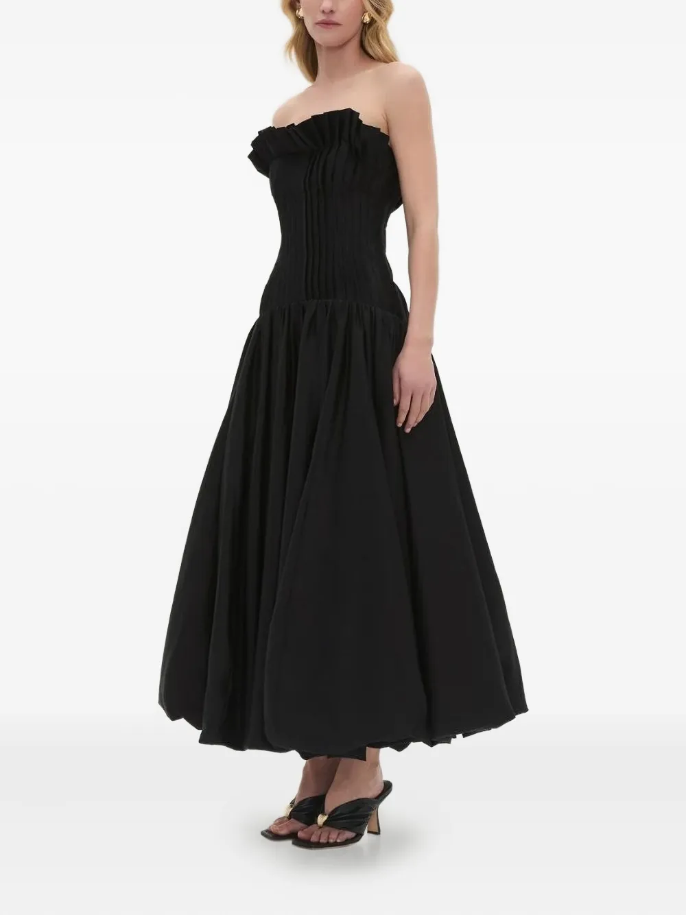 Aje Ivy Ruffled Strapless Midi Dress In Black