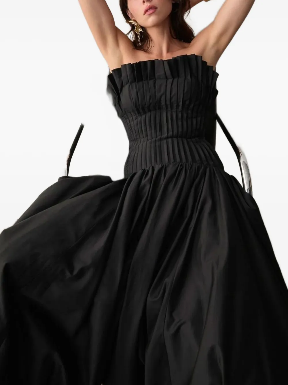 Aje Ivy Ruffled Strapless Midi Dress In Black