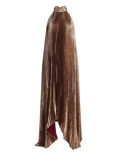 L'IDÉE Olympia plissé halterneck gown