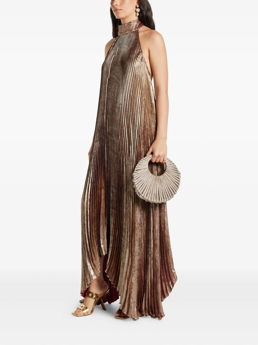 L'IDÉE Olympia plissé avondjurk met halternek Goud