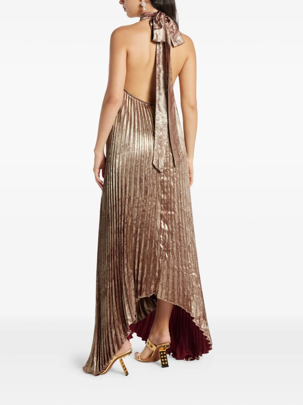 L'IDÉE Olympia plissé avondjurk met halternek Goud